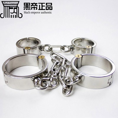 情趣铐枷-香港黑帝-天罡环 情趣不锈钢圆锁手铐+不锈钢圆锁脚镣