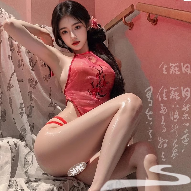性感睡裙-霏慕-霏慕情趣内衣绣花挂脖绑带网纱透视性感古典肚兜套装7854 性感睡裙-霏慕-霏慕情趣内衣绣花挂脖绑带网纱透视性感古典肚兜套装7854